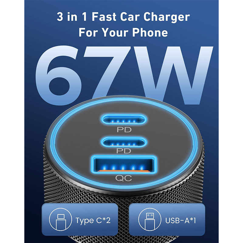 USB-C 3-port 67W Car Charger